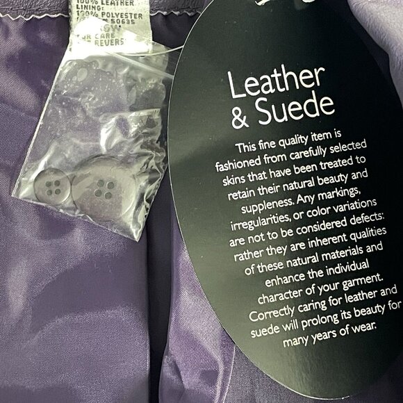 NWD Newport News Purple Leather Coat 2 Button Collar Lined Pockets Plus Size 16W - Picture 15 of 16
